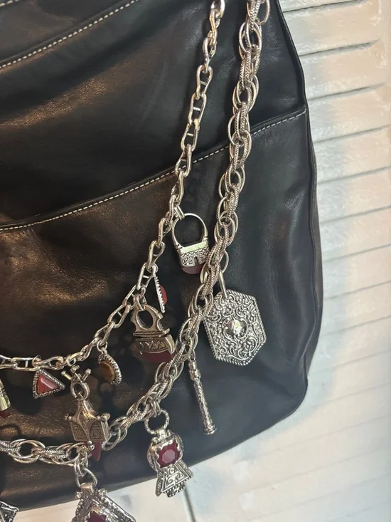 Vintage Danier Black Leather Bag + Zara Charm Chains Y2K Luxe - Picture 4 of 13